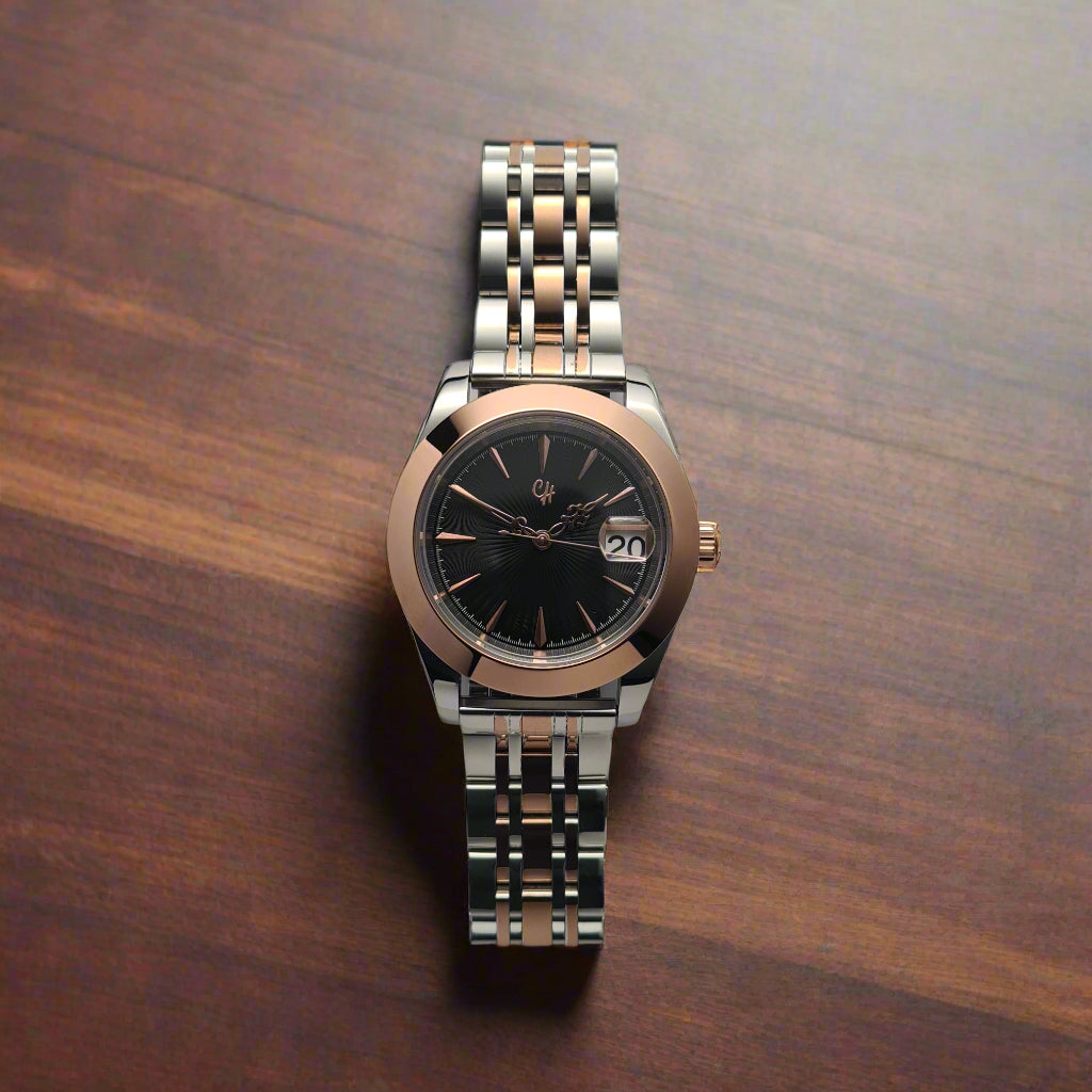 Luxury watch with a two-tone metal strap