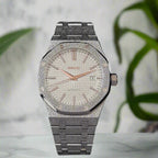 Silver watch with a marble background