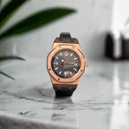 Featuring a striking black dial, octagonal rose-gold case, and dependable automatic movement, The Rose Titan is the perfect balance of luxury style and everyday toughness.